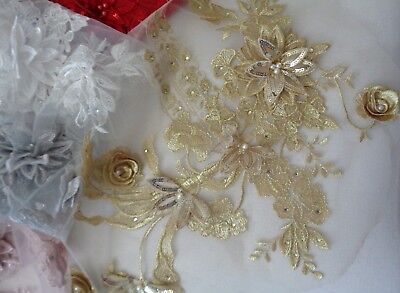 Avoria Lusso Perline Pizzo Applicazione Grande Floreale Paillettes Tulle Motif Molti 