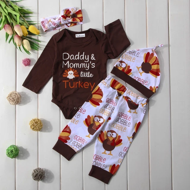 Thanksgiving Newborn Baby Boy Girl Outfits Clothes Romper Leggings 3PCS Set