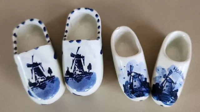 Delft Blue Holland Shoes 2 Sets Hand Painted Wind Mills Mini Shoes