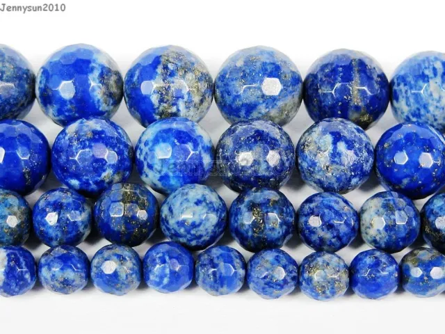 100% Natural Lapis Lazuli Gemstone Faceted Round Beads 15'' 6mm 8mm 10mm 12mm