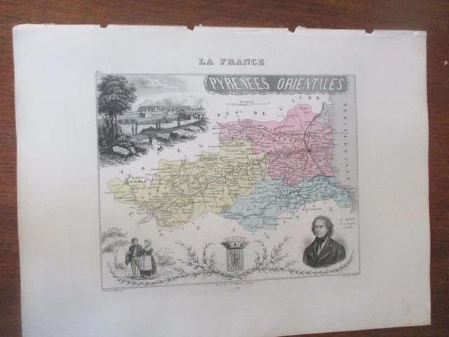 Carte Originale Des Pyrénées-Orientales - Gravure Sur Acier De 1866, Format 38x53cm, Numérotée