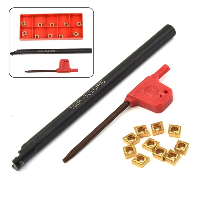S08K-SCLCR06 Lathe Turning Tool Holder Boring Bar With 10pcs CCMT060204 Inserts