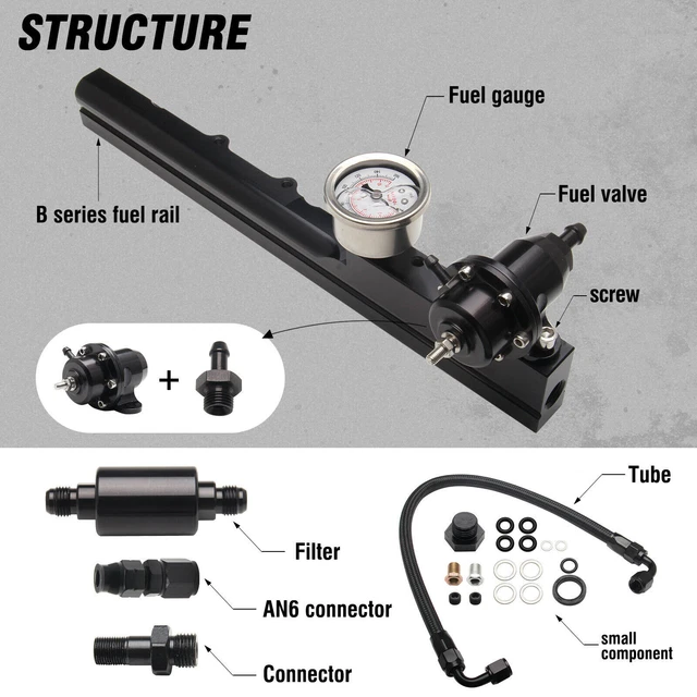 FUEL PRESSURE REGULATOR Gauge Rail Line B16 B18 B20 Si LS GSR B-Series ...