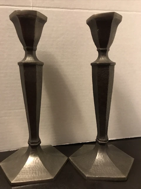 Department 56 Hammered Pewter Gray Metal PAIR of Candle Stick Holders