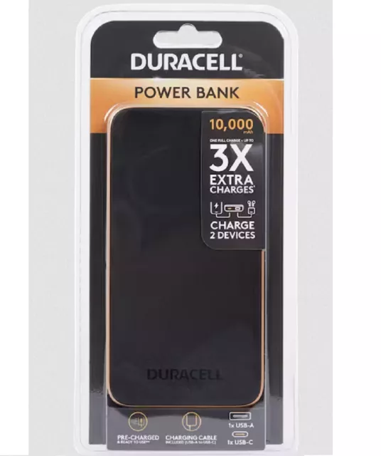 Duracell Slimline Power Bank Charging Batterie externe 10 000 mAh USB-C inclus