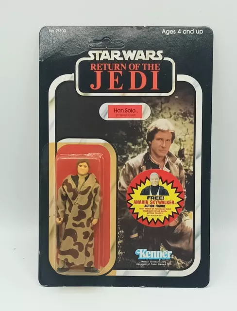 UNPUNCHED Vintage 1984 Star Wars Han Solo Trench Coat Camo Variant MOC ⭐CLEAN⭐