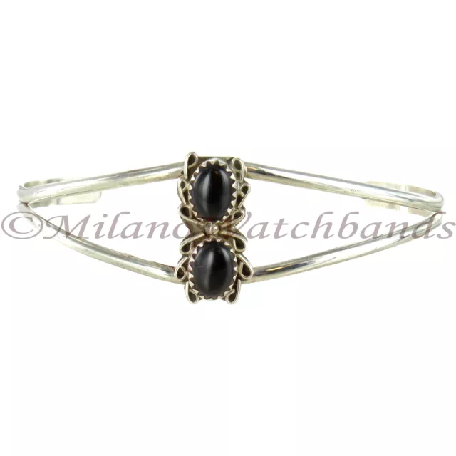 Womens Hand Made Beautiful Black Onyx Two Stone Sterling Silver Cuff Bracelet