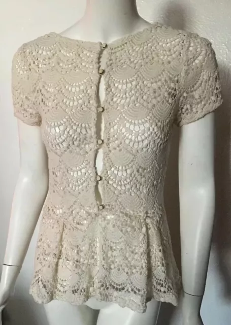 Monteau Top Womens Crochet Lace Festival Boho Short Sleeve Off White Sz M