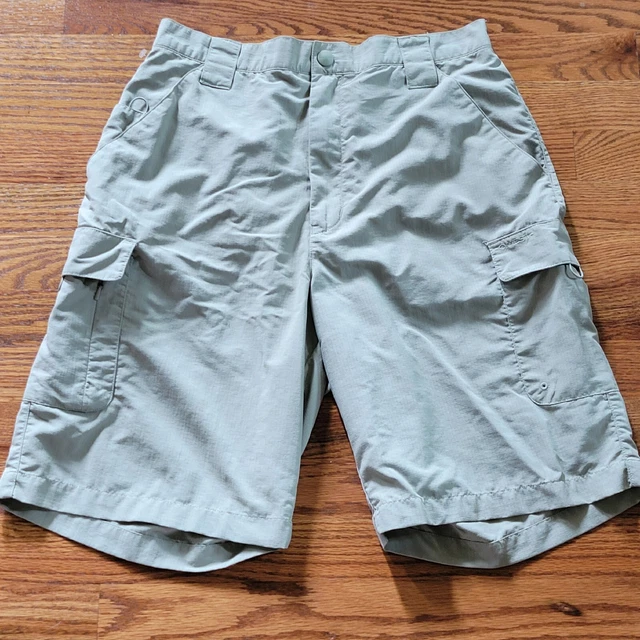 Quest Fishing Shorts Mens Medium Ripstop Khaki Tan Mesh Lined Nylon Hiking
