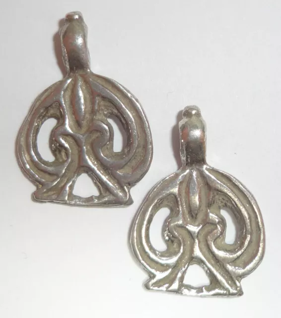 2 SILVER Moroccan Berber Charm Replica Ethnic Tribal PENDANT- Geometric Carving