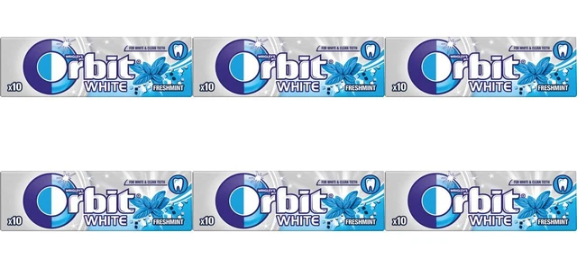 6 gomme da masticare Orbit BIANCHE FRESCHE DI ZECCA, 0,5 once. (14 g.)