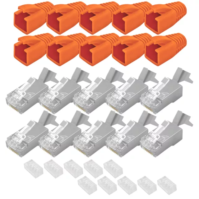 10x Cat7 Netzwerkstecker RJ45 Stecker Cat 6a 7 Verlegekabel Knickschutz AWG23