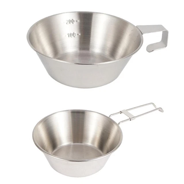 300ml Stainless Steel Bowl with Folding Handle Portable Cookware Tableware Dish