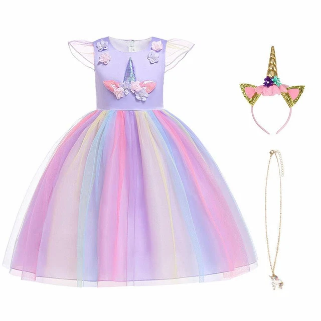 URAQT Ragazza Vestito Unicorno, Ruffles Fiori Festa Cosplay Abito da (Y7c)