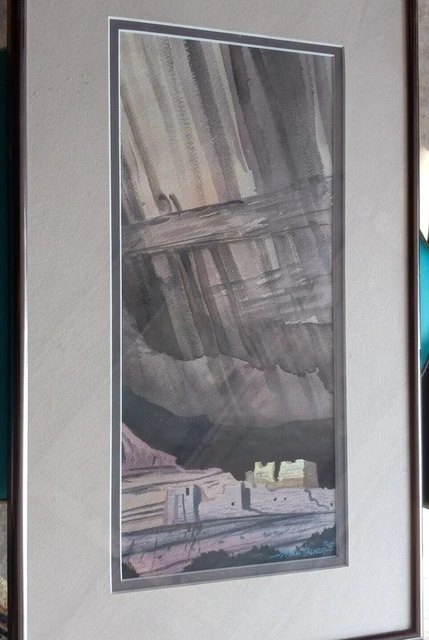 Navajo Artist Benson Halwood Original 1992 Watercolor Art Framed Pueblo Painting