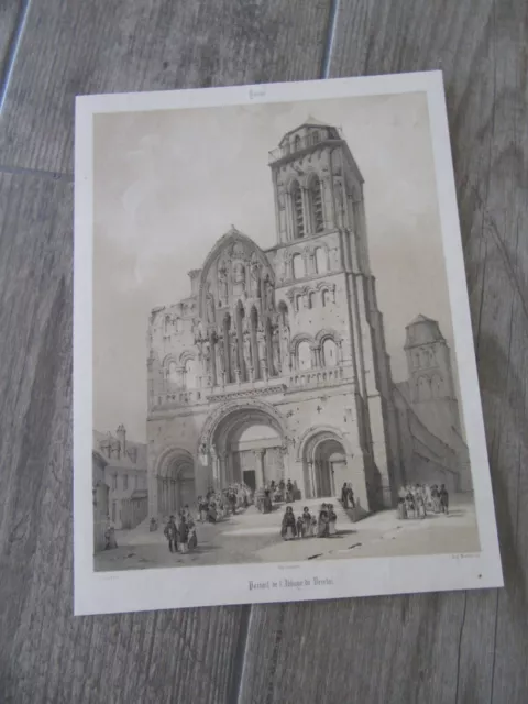 Portail De L'abbaye De Vezelai  Dans L'yonne Gravure 1880 Lithographie Originale