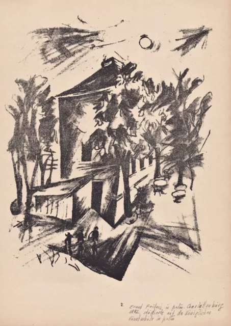 E. Fritsch - Haus Sonne house sun Expressionismus Lithographie 1919