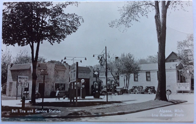 RPPC Real Photo Postcard- DX Gasoline, Ball Tire And Service Station, Alpena, MI