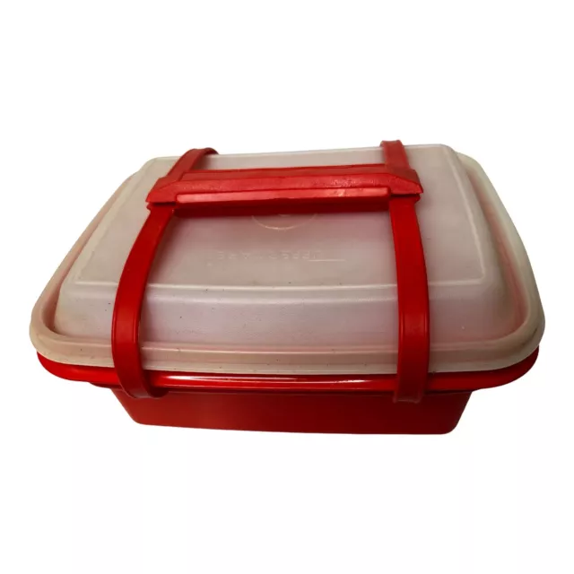 Tupperware Pack N Carry Lunch Box Lid & Handle Vintage Orange