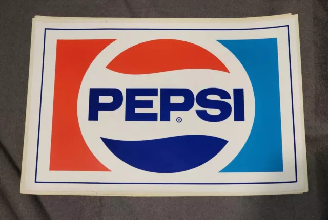 Lot of 2 Large Vintage Pepsi Cola Stickers, 16" X 11", Decals, 1970's or 1980's