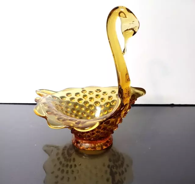 Vintage / Antique Beautiful Amber Hobnail Depression Glass Swan Bowl Or Dish