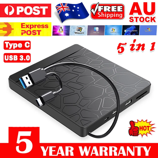 5 in 1 USB 3.0 External CD DVD ROM Writer Burner Reader Player For Mac Windows