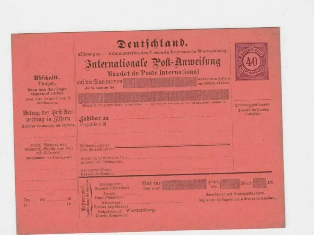 German Wurttemberg Early Unused Packet Coupon Card   Ref 4923