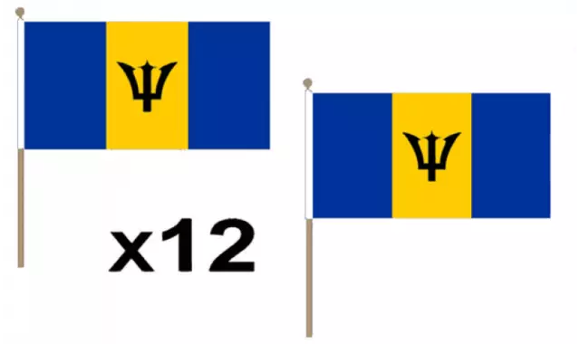 Pack Of 12 Barbados Hand Flags 9 x 6" - Party Conferences Office Display