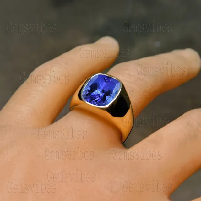 Sterling Silver Bold Handmade Blue Tanzanite Gemstone Ring For Men Wedding Gifts