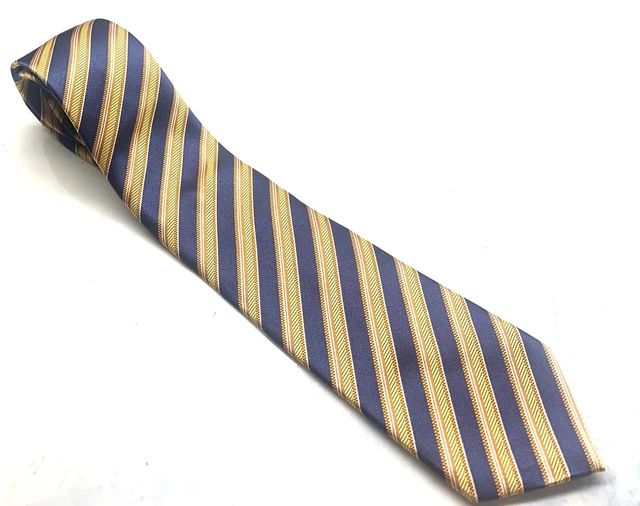 David Donahue Sterling 100% Silk Tie Textured Yellow Stripes Classic Woven Italy