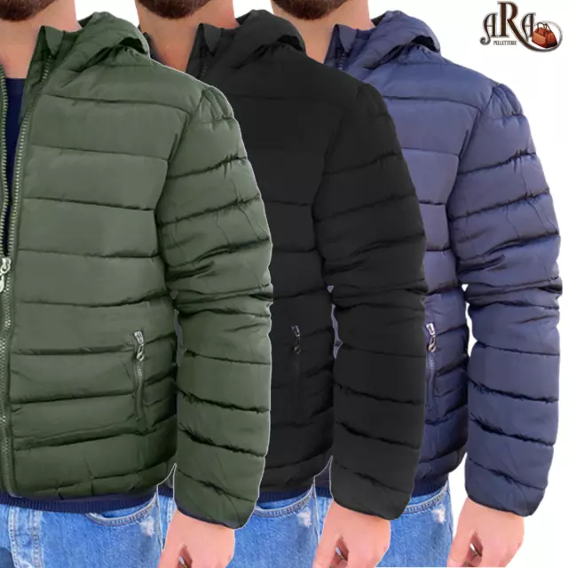 Giubbotto Uomo Invernale Nero Blu Giubbino Imbottito Cappuccio Giacca Antivento