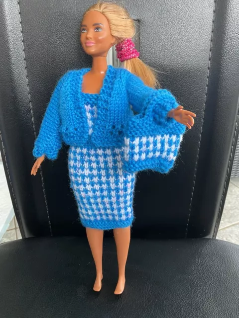 Knitted Dress, Jacket & Bag  - To Fit Curvy Barbie Size Doll  Free Postage #2609