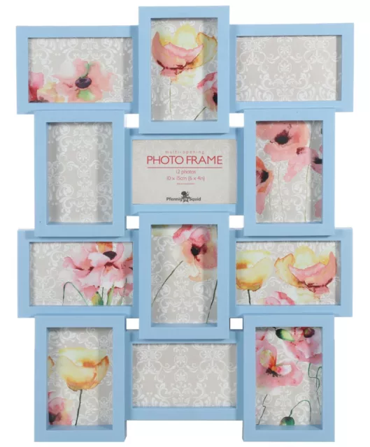 Multi Aperture Photo Picture Collage Frame Holds 12 - 6''X4'' Photos Blue