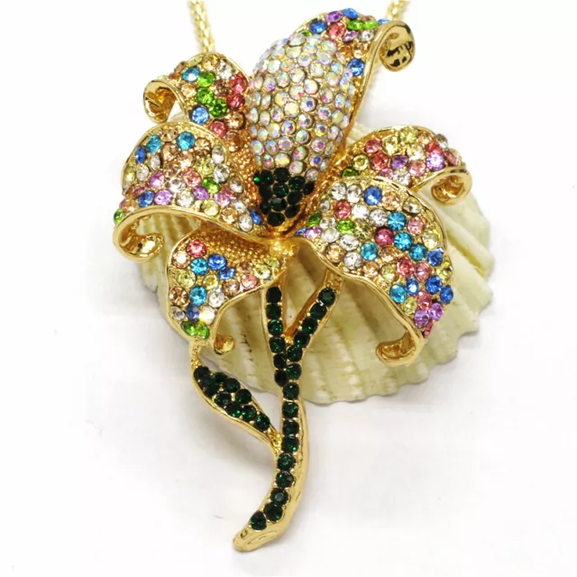 Hot Betsey Johnson Color Rhinestone Bling Flower Crystal Pendant Women Necklace