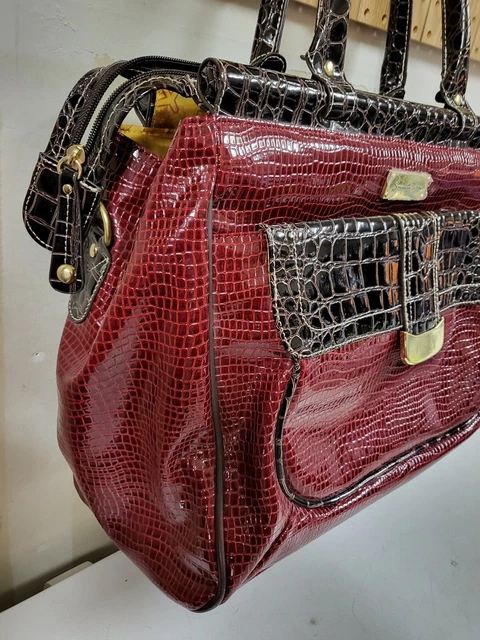 Samantha Brown Dowel Travel Bag Croc Embossed Red Brown Weekender Carry On 4
