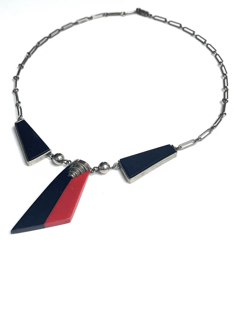 Collier Art Déco Jakob Bengel - Galalithe Et Métal Chromé - Années 1920/1930 - Occasion