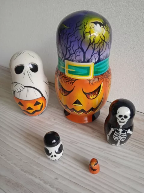 muñecas de anidación para Halloween muñeca de madera pintada a mano... 3