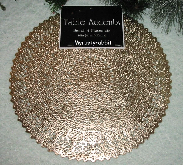 Gold Metallic Vinyl Placemats - Set of 4 -  Elegant Dining Benson Mills - NEW