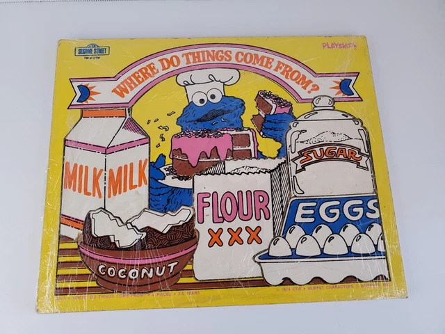 VINTAGE 1974 PLAYSKOOL Sesame Street Cookie Monster Wooden Frame Tray