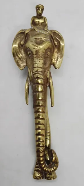 Antique Indian Brass Door Knocker Man Riding An Elephant