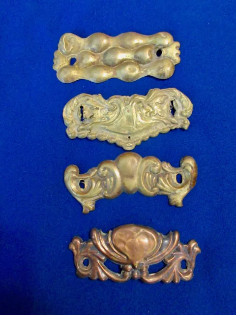 4 Pieces Elaborate Stamped Brass Drawer Pulls  #575  Decoupage?