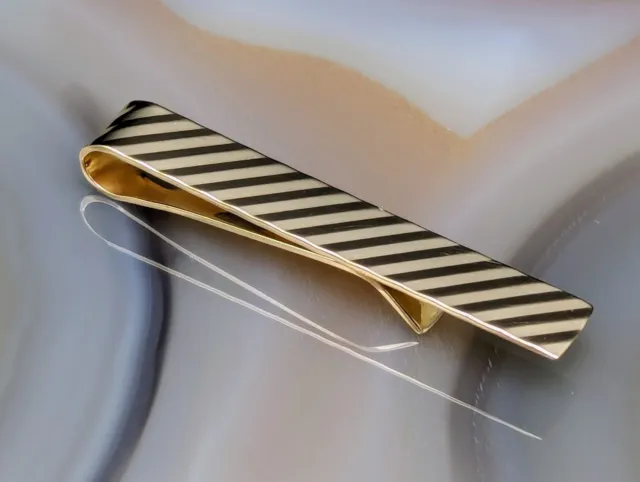 Vintage Solid 14k Yellow Gold Mens Tie Bar Clip with Textured Design 3.94 grams