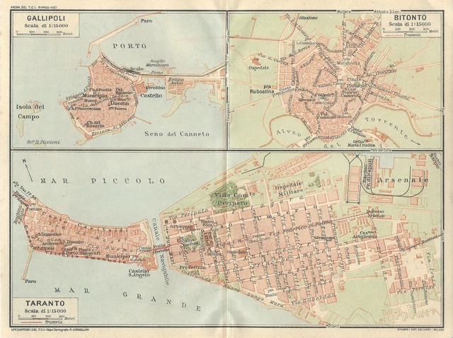 GALLIPOLI BITONTO TARANTO Touring Club Map 1926 Map £12.71 - PicClick UK