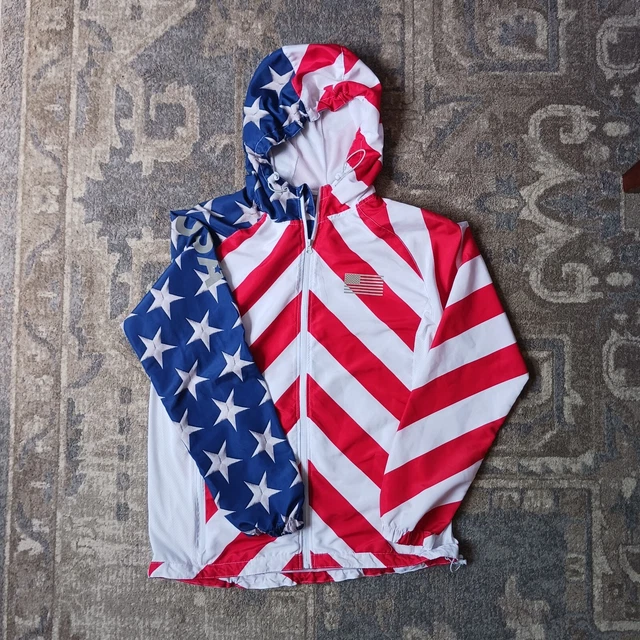 Trademark Brooklyn Cloth MFG Co USA Flag Hoodie Windbreaker Size Large Trademark Brooklyn Cloth MFG Co USA Flag Hoodie Windbreaker Size Large