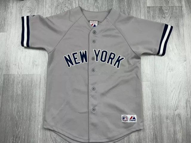Youths Grey New York Yankees Baseball Jersey by Majestic