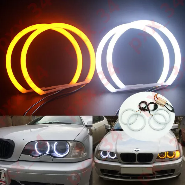 WHITE + YELLOW Angel Eyes Halo Ring Cotton Light SMD LED For BMW E36 E38 E39  E46 £62.99 - PicClick UK