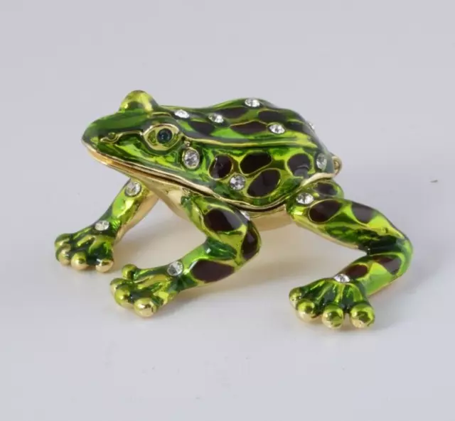 Keren Kopal Green Frog Trinket Box Decorated with Austrian Crystals