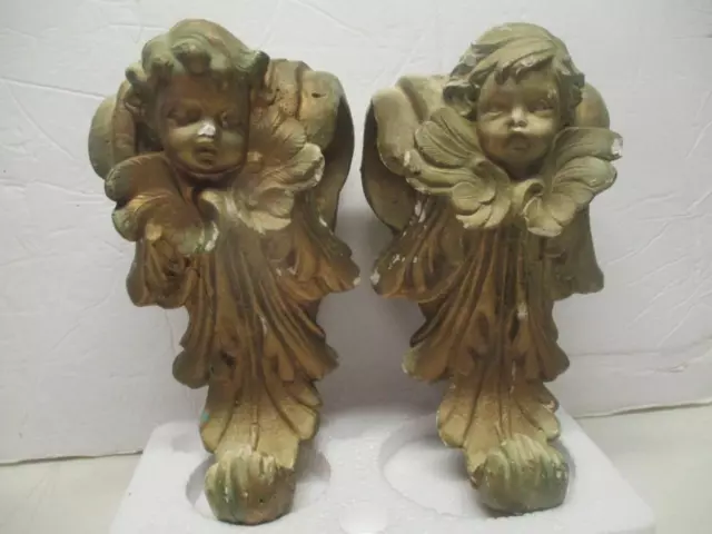 2 Vtg Angel Cherub Drapery Curtain Rod Wall Hanging Sconces Corbel Swag Holders