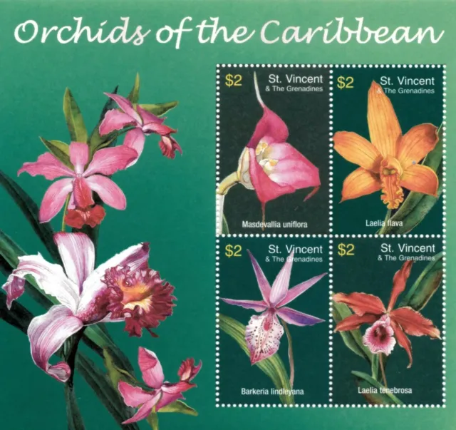 St. Vincent 2003 SC# 3171 Orchids of Caribbean, Flower - Sheet of 4 Stamps - MNH