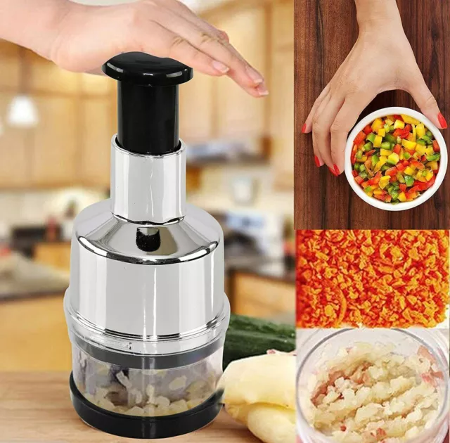 Manual Hand Press Garlic Onion Chopper Vegetable Food Chopper Processor Dicer UK